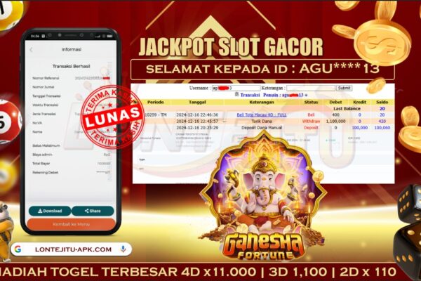SLOT GANESHA FORTUNE – BUKTI JP LONTEJITU 17 DESEMBER 2024