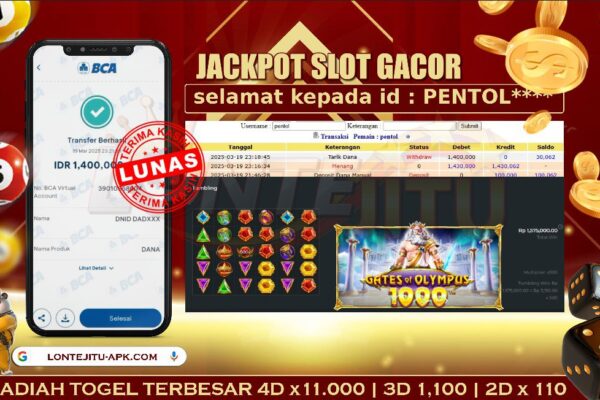SLOT GATES OF OLYMPUS 1000 – BUKTI JP LONTEJITU 20 MARET 2025